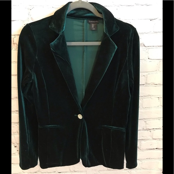 Tahari Jackets & Blazers - Tahari Peacock Green Velvet Single Button Blazer size Small